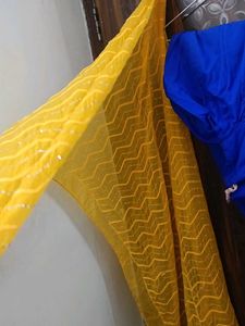 Royal Blue Kurta Set with Yellow Dupatta