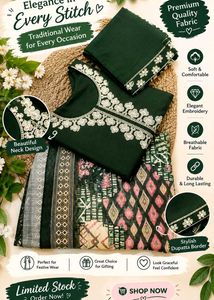 Premium Dark Green Embroidered Suit Set | Elegant