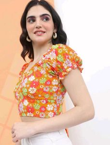 Floral Smocked Crop Top with Tie Detail