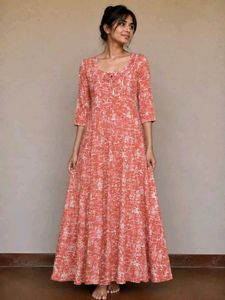Beautiful Red & White Printed Maxi Dress