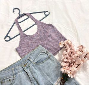 🎁 Pinterest Crop Purple Halter Top J