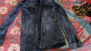 Stylish Washed Denim Shirt with Zippers