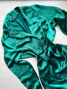 Zara Emerald Satin Wrap Dress