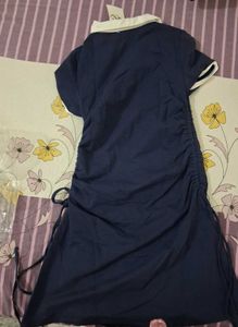 Chic Navy Blue Ruched Dress