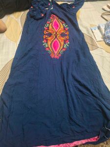Embroidered Navy Blue Kurta in L 40 size