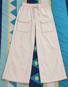 Beige Wide Leg Cargo Pants