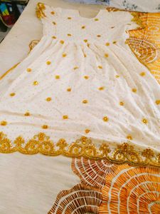 Elegant White &amp; Gold Embroidered Dress