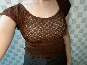 Brown Knit Cropped Top