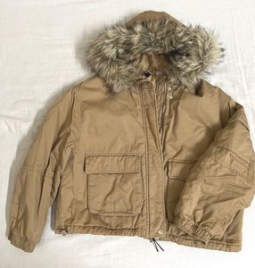 H&M cropped fur hooded jacket