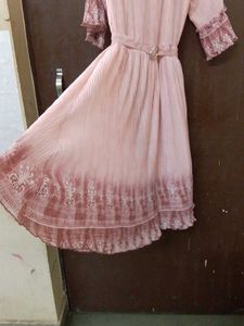 Chic Pink Ruffled Sleeve Dress