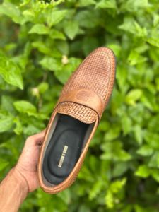 Brown Woven Leather Loafers