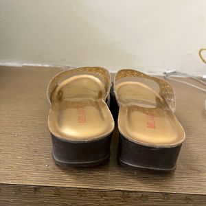 Gold Embellished Wedge Sandals
