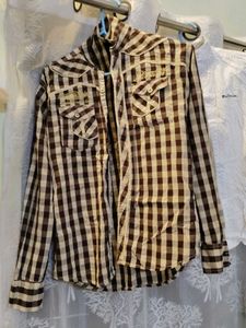 Men's Brown Gingham Checkered Shirt
