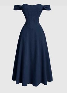 Off-Shoulder Lace-Up A-Line Dress