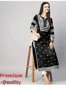 Elegant Black Kurta Set with White Embroidery