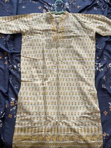 Cream & Yellow Printed Kurta