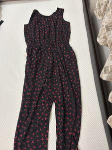 Chic Black &amp; Red Bird Print Jumpsuit