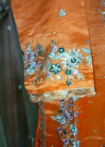Embroidered orange Kurta with plazo and dupatta