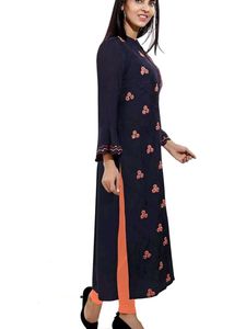 Embroidered Navy Blue Kurta