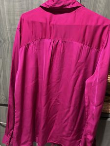 Magenta Satin Button-Up Shirt