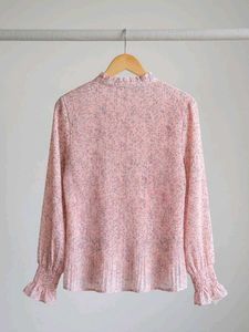 Sheer Floral Print Tie Neck top
