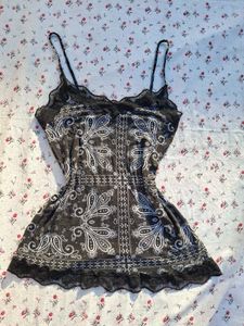 Cute Bandana Print Lace Trim Cami Top