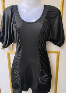 Chic Black Ruched Short Sleeve Dress