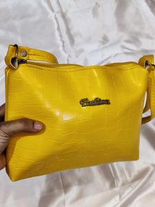 Stylish Yellow Croc-Embossed sling Bag