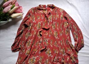 ✅️price drop ✅️Red Floral Pleated Long Sleeve Top