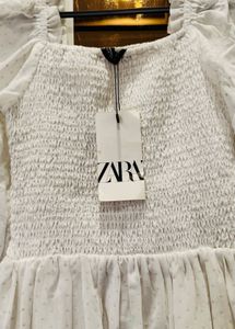 Zara White Smocked Midi Dress