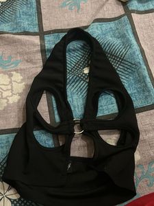 Black Cutout Halter Neck Crop Top