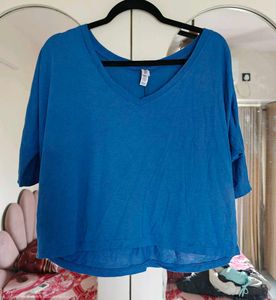 V-Neck Blue Casual Top