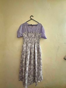 Lavender Floral Print Midi Dress