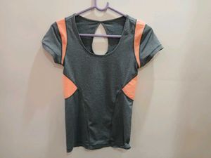 Stylish Grey & Peach Activewear Tee