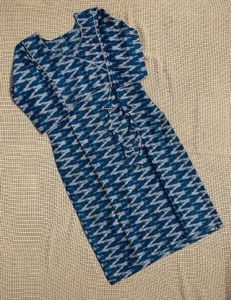 Blue Ikat Kurta Set with Tassels