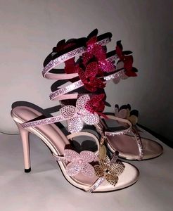 Rhinestone floral one-strap fairy sandals