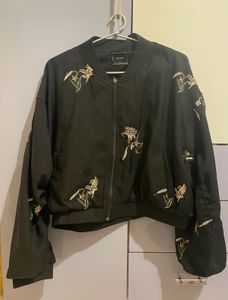 Baggy Black Floral Bomber Jacket