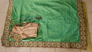 beautiful parrot green and pista sari with blouse