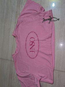 Pink Graphic Crop Top with Chain Detail