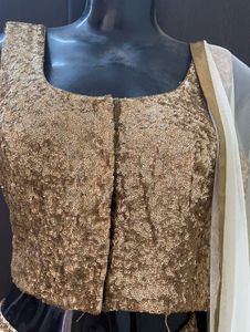 Off white Lengha Choli With Golden Shimmer Blouse