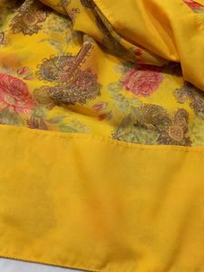 Vibrant Yellow Floral Print Saree