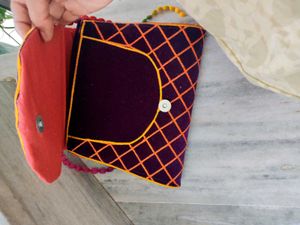 Garba Pattern Vintage Embroidered Velvet Clutch,