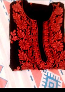 Black Kurta with Red Embroidery
