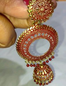 Red &amp; Golden Jhumki Earing Studs