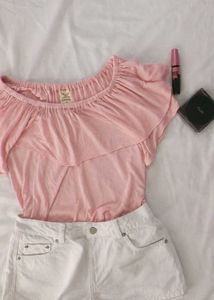 Pink Ruffle Off-Shoulder Top