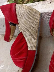 Red Velvet Wedge Sandals