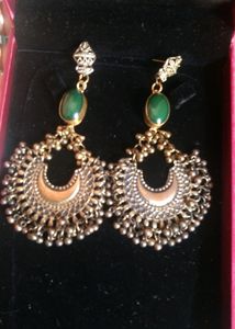 Boho Green Stone Chandbali Earrings