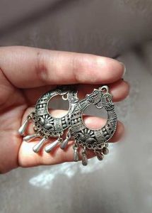 Oxidized Silver Peacock Jhumka / Dangle Earrings w