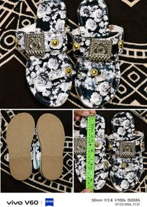 Floral Print Embellished Sandals