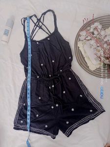 Black Embroidered Romper Jumpsuit